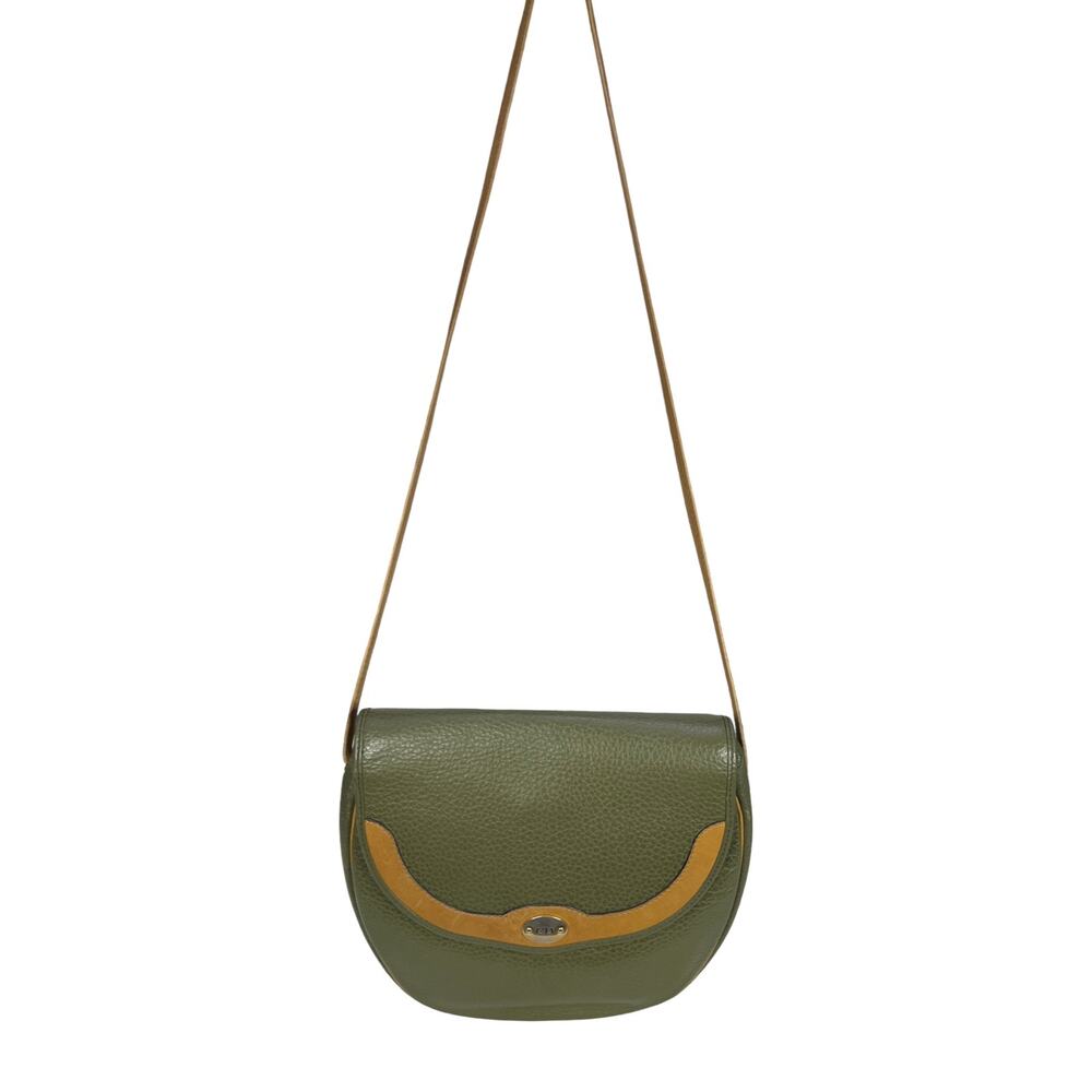 Vintage Christian Dior Green Leather Saddle Flap Crossbody Bag France